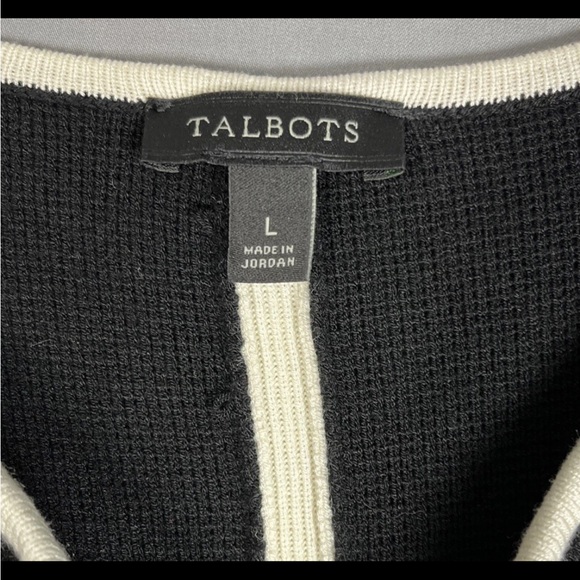 Talbots‎ Womens Open Front Cardigan Sweater Blazer Black Ivory 2 Piece Set Large - Picture 12 of 16